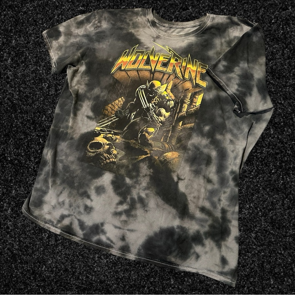 Wolverine Graphic Tee - Black and Gray Tie-Dye/ Color Wash